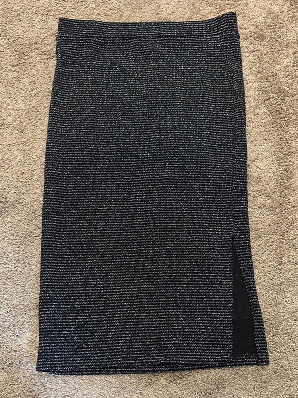 Women’s Black and Metallic Knit Pencil Skirt with Side Slit
